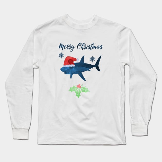 Santa Shark - Coastal Christmas Art Long Sleeve T-Shirt by TheJollyMarten